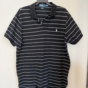 Ralph Lauren Black Polo with White Thin Stripes